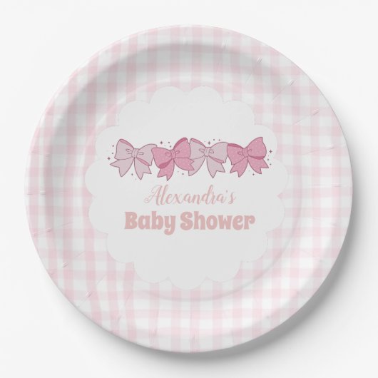 Assiettes En Carton Baby shower fille Bow Aquarelle rose (Devant)