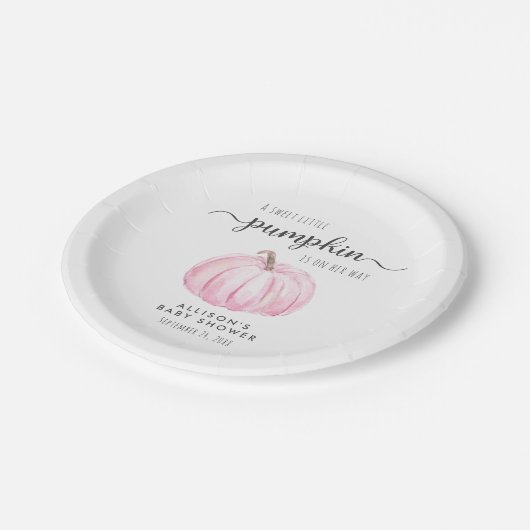 Assiettes En Carton Baby shower fille Citrouille d'aquarelle mignonne (Angle)