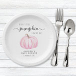 Assiettes En Carton Baby shower fille Citrouille d'aquarelle mignonne<br><div class="desc">Plaques en papier mignonnes pour votre douche bébé fille avec "A Sweet Little Citrouille Is On Her Way" en simple typographie grise et un script élégant,  et une aquarelle rose pastel d'un citrouille.</div>