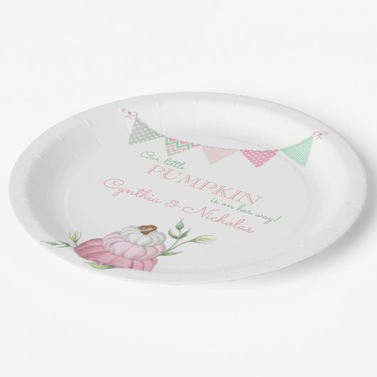 Assiettes En Carton Baby shower fille Citrouille Patchch Pink (Angle)