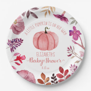 Assiettes En Carton Baby shower fille Citrouille rose et fleurs