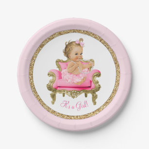 Assiettes En Carton Baby shower fille de la chaise de perle rose Gold