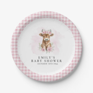 Assiettes En Carton Baby Shower Fille de Vache Écossaise Aquarelle Ros