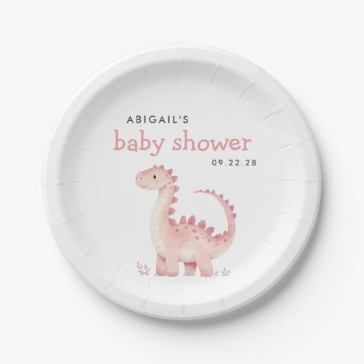 Assiettes En Carton Baby shower fille dinosaure rose mignonne (Devant)