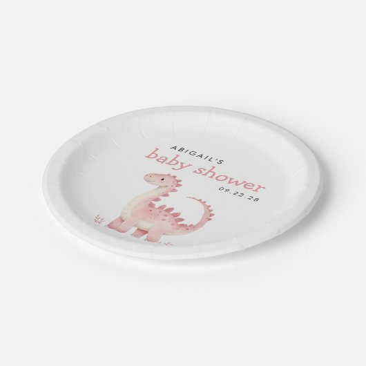 Assiettes En Carton Baby shower fille dinosaure rose mignonne (Angle)