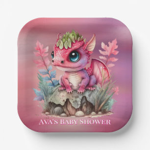Assiettes En Carton Baby shower Fille Dragon Rose Hot