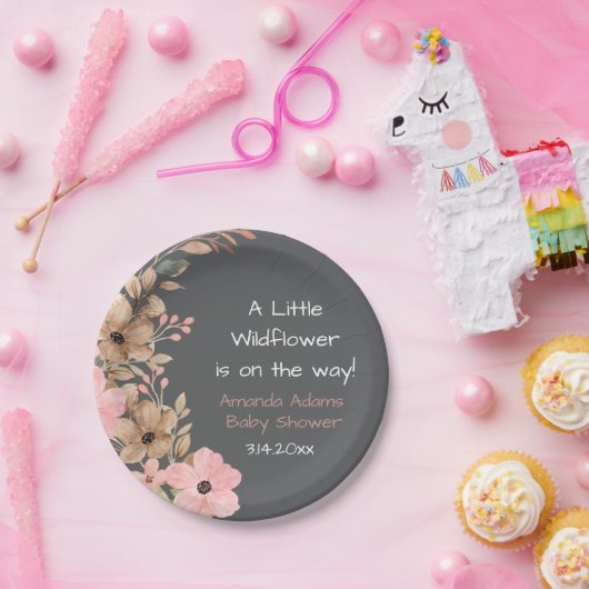Assiettes En Carton Baby Shower Fille Fleur Sauvage Rose (Fête)