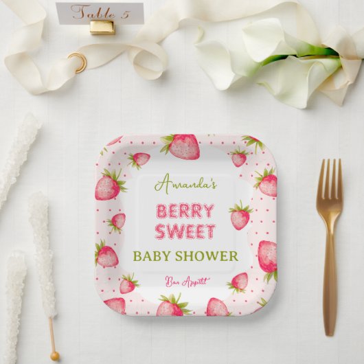 Assiettes En Carton Baby shower Fille fraise (Mariage)