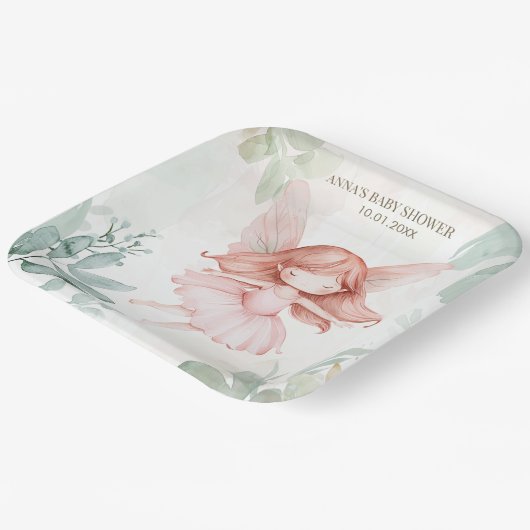 Assiettes En Carton Baby shower Fille Ginger Fairy (Angulaire)