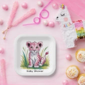 Assiettes En Carton Baby shower fille Lion rose (Fête)