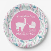 Assiettes En Carton Baby shower fille Llama rose mignonne (Devant)