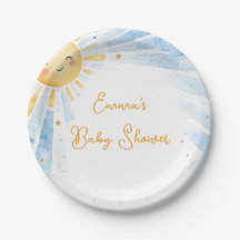 Baby Shower Fille ou Garçon Bleu et Or Aquarelle