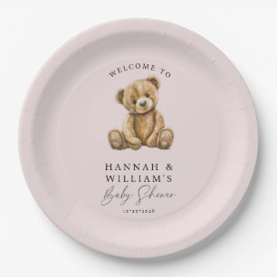 Assiettes En Carton Baby shower fille rose pâle à l'ours en peluche