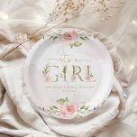 Assiettes En Carton Baby shower fille rose pâle roses<br><div class="desc">Roses roses blanches fille baby shower Plaques de papier Correspondances articles disponibles.</div>