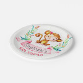 Assiettes En Carton Baby shower fille singe aquarelle (Angle)