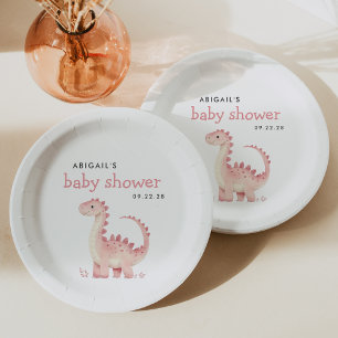 Assiettes En Carton Baby Shower Fillettes Dinosaure Rose Mignon