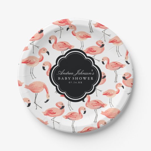 Assiettes En Carton Baby shower Flamant rose (Devant)
