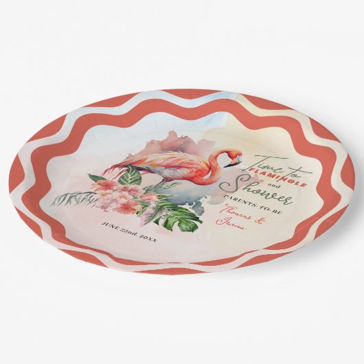 Assiettes En Carton Baby shower Flamant rose (Angle)