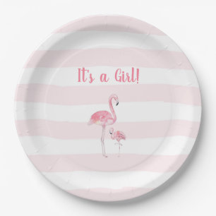 Assiettes En Carton baby shower Flamant rose fille