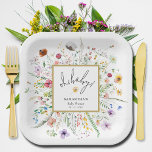 Assiettes En Carton Baby shower fleur sauvage<br><div class="desc">Les assiettes élégantes en papier carré baby shower "oh,  bébé!" sont ornées d'une élégante bordure fleur sauvage aquarelle et de vos détails en lettrage chic. CORRESPONDANCE d'objets dans notre collection.</div>