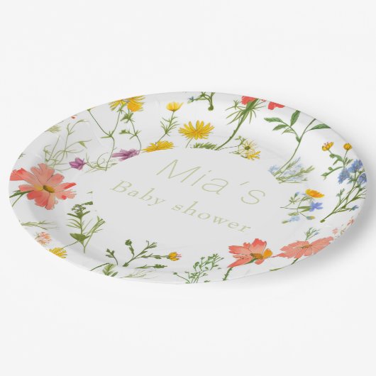 Assiettes En Carton Baby shower fleur sauvage (Angle)