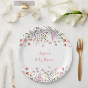 Assiettes En Carton Baby shower Fleur sauvage Baby In Bloom Boho