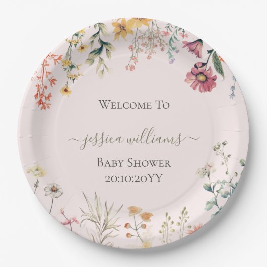Assiettes En Carton Baby shower Fleur sauvage bébé en fleurs (Devant)