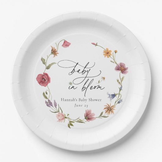 Assiettes En Carton Baby shower fleur sauvage Bloom (Devant)