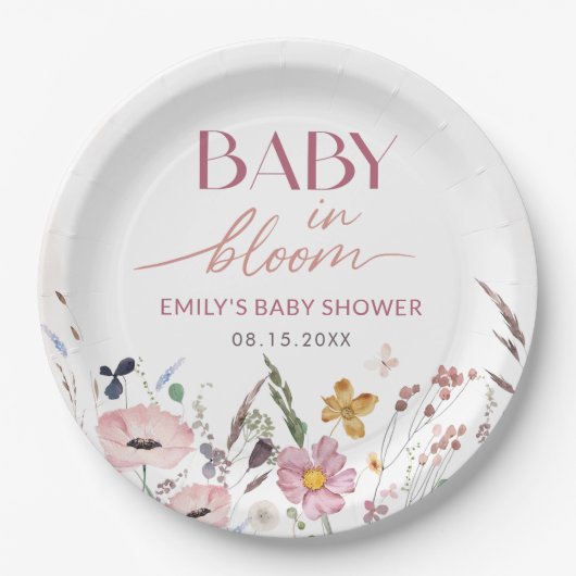 Assiettes En Carton Baby shower Fleur sauvage Boho (Devant)