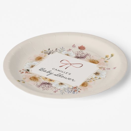 Assiettes En Carton Baby shower fleur sauvage Boho (Angle)