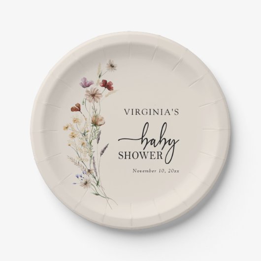 Assiettes En Carton Baby shower Fleur sauvage Boho (Devant)