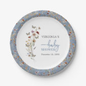 Assiettes En Carton Baby shower Fleur sauvage Boho bleu (Devant)