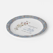Assiettes En Carton Baby shower Fleur sauvage Boho bleu (Angle)