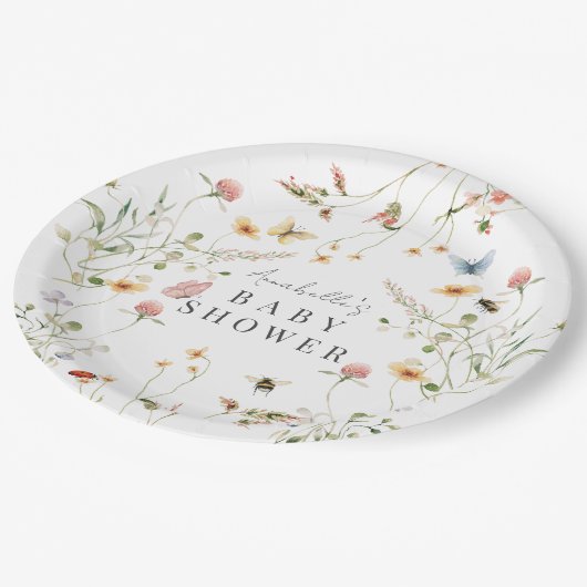 Assiettes En Carton Baby shower fleur sauvage d'aquarelle de papillon (Angle)