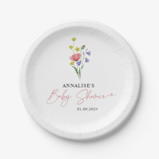 Assiettes En Carton Baby shower Fleur sauvage d'aquarelle mignonne Sim