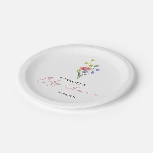Assiettes En Carton Baby shower Fleur sauvage d'aquarelle mignonne Sim (Angle)