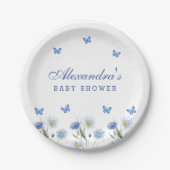 Assiettes En Carton Baby shower Fleur sauvage de papillon bleu (Devant)