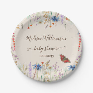 Assiettes En Carton Baby shower fleur sauvage de papillon de prairie