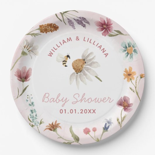 Assiettes En Carton Baby shower Fleur sauvage de printemps (Devant)