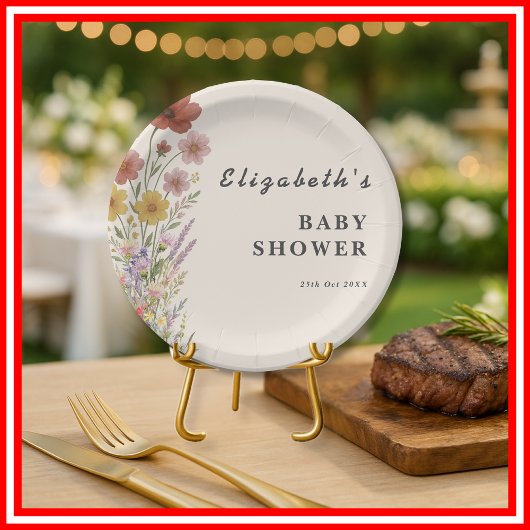 Assiettes En Carton Baby shower fleur sauvage Floral Boho
