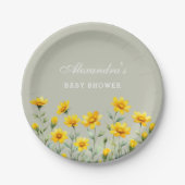Assiettes En Carton Baby shower Fleur sauvage Jaune Boho Sage Green (Devant)