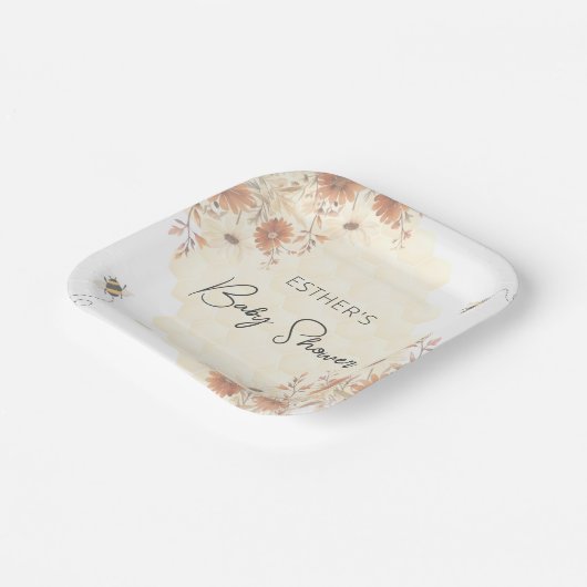 Assiettes En Carton Baby shower Fleur sauvage Little Bee Honey Boho (Angulaire)