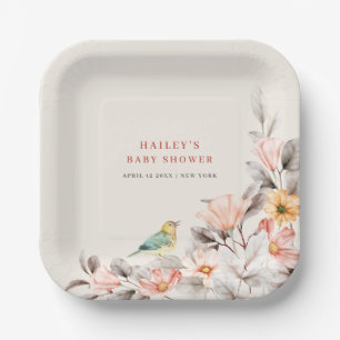 Assiettes En Carton Baby shower Fleur sauvage Neutral Elegant Boho