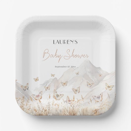 Assiettes En Carton Baby shower Fleur sauvage papillon Boho (Recto)
