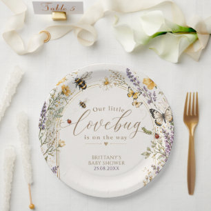 Assiettes En Carton Baby Shower Fleur Sauvage Petit Insecte d'Amour