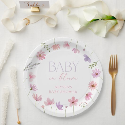 Assiettes En Carton Baby shower Fleur sauvage rose violet (Mariage)