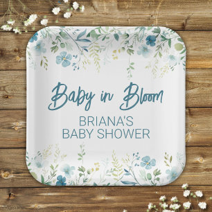 Assiettes En Carton Baby shower Fleur sauvage turquoise