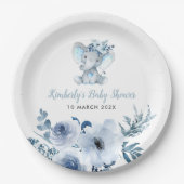 Assiettes En Carton Baby shower fleuri bleu petit éléphant (Devant)