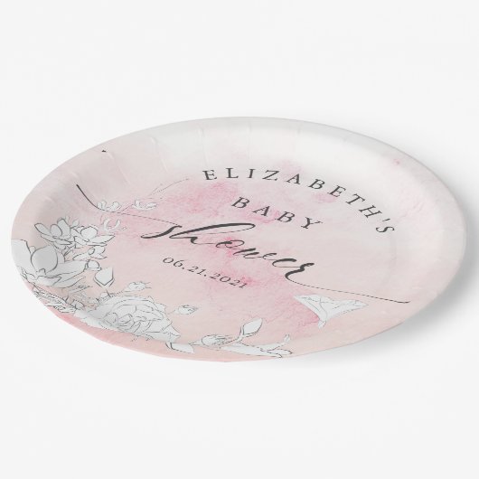 Assiettes En Carton baby shower fleuri et moderne (Angle)