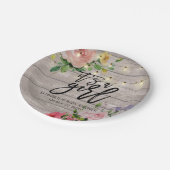 Assiettes En Carton Baby shower Fleurs Chic Fleurs Bois Rustique Lumiè (Angle)